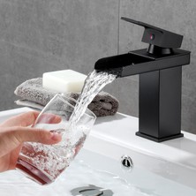 Rena Siyah Kare Lavabo Bataryası Yeni Şelale Model Yüksek Kalite Lüks Lavabo Musluğu Çift Girişli
