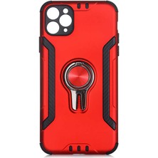 Case 4U Apple iPhone 11 Pro Max Kılıf Darbe Emici Yüzüklü Standlı Koko Kapak Kırmızı