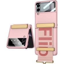 CoverZone Galaxy Z Flip 3 Kılıf Metal Görünümlü 180 Derece Açılıp Kapanabilen  Amazing Kılıf Pembe