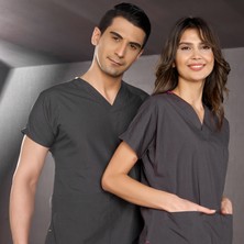 Çizgi Medikal Füme Doktor Hemşire Forması Scrubs Terikoton Takım (Ince Kumaş) Yarasa Kol Hemşire Üniforması