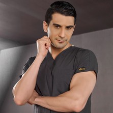 Çizgi Medikal Füme Doktor Hemşire Forması Scrubs Terikoton Takım (Ince Kumaş) Yarasa Kol Hemşire Üniforması