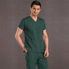 Çizgi Medikal Avcı Yeşili Doktor Hemşire Forması Scrubs Terikoton Takım (Ince Kumaş) Yarasa Kol Hemşire Üniforması