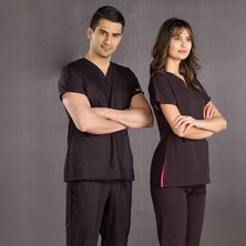 Çizgi Medikal Siyah Doktor Hemşire Forması Scrubs Dr Greys Likralı Takım (Esnek Kumaş) Yarasa Kol Hemşire Üniforması