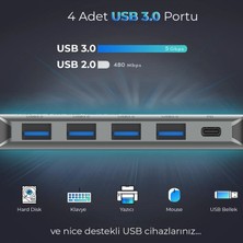 Bix BX07HB 5in1 Type-C Hub 4x USB 3.0, PD Şarj Macbook Uyumlu Çoklayıcı Adaptör