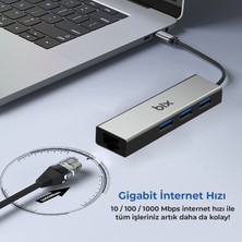 Bix BX06HB 4in1 USB 3.0 Hub, 1Gbps Ethernet, 3x USB 3.0 Windows Uyumlu Çoklayıcı Adaptör