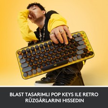 Logitech POP Keys Blast Özelleştirilebilir Emoji Tuşlu Mekanik Kablosuz Klavye - Sarı&Siyah