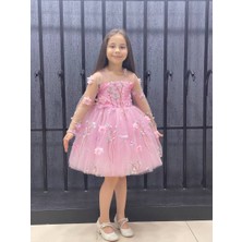 Quality Kids Fashion Dal Çiçek Detaylı Kız Çocuk Abiye Elbise