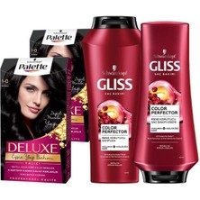 Palette Deluxe 1-0 Siyah X 2 Adet + Gliss Color Perfector Renk Koruyucu Şampuan 500 Ml + Saç Kremi 360 Ml