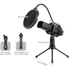 USB Mikrofon Kardioid Kondenser Mikrofon Tripod Standı