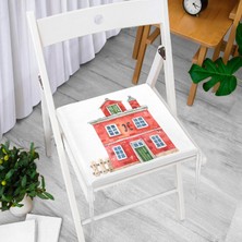 RealHomes Minyatür Kırmızı Ev Çizimli Dijital Baskılı Fermuarlı Sandalye Minderi