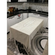 Çalışkan Çeyiz Evi Kadife Fransız Güpürlü Lüks Masa Örtüsü - Lüks Kadife Masa Örtüsü Krem