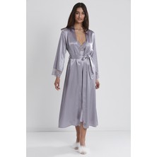 Pierre Cardin Kadın Saten Dantelli Gecelik & Sabahlık Takım 4370 Royal