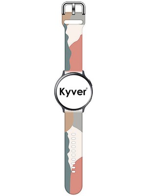 Kyver Samsung Galaxy Watch Active 2 Uyumlu Desenli Silikon Kordon 20MM (Pembe-Gri)
