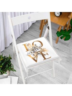 RealHomes Altın Varaklı Love Tasarımlı Modern Fermuarlı Sandalye Minderi