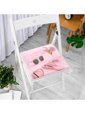 RealHomes Pembe Zeminde Yaz Temalı Fermuarlı Sandalye Minderi