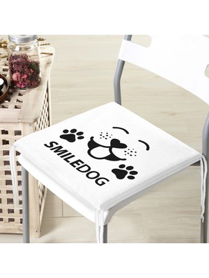 RealHomes Smiledog Motifli Dijital Baskılı Modern Fermuarlı Sandalye Minderi