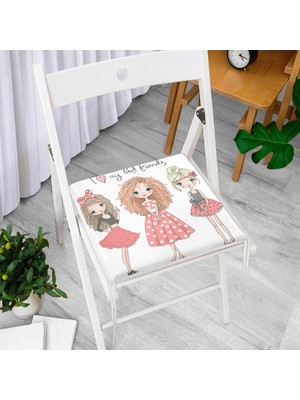 RealHomes Best Friends Temalı Dijital Baskılı Modern Fermuarlı Sandalye Minderi
