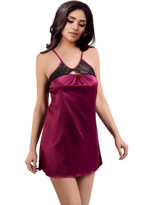 Miorre Sırtı Çapraz Askılı Dantel Detaylı Saten Gecelik