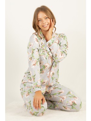 Doremi Çiçekli Doğal Viskon Soft Yumuşak Düğmeli Pijama Takımı