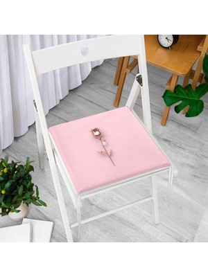 RealHomes Pembe Zeminli Altın Gül 3D Dijital Baskılı Fermuarlı Sandalye Minderi