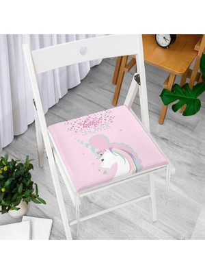 RealHomes Pembe Zeminde Baby Shower Unicorn At Tasarımlı Modern Fermuarlı Sandalye Minderi