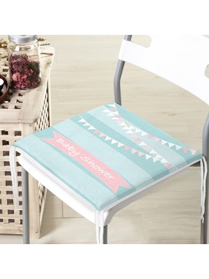 RealHomes Yeşil Çizgili Baby Shower Temalı Çocuk Odası Fermuarlı Sandalye Minderi