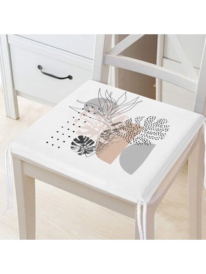 RealHomes Pastel Renkli Onedraw Çizimli Geometrik Desenli Dijital Baskılı Modern Fermuarlı Sandalye Minderi