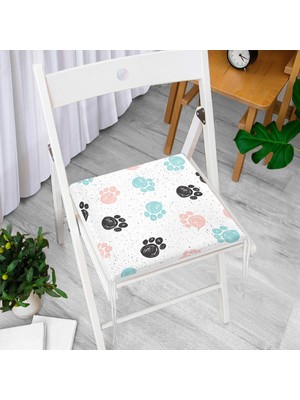 RealHomes Kedi Ayak Izli Pati Desenli Modern Fermuarlı Sandalye Minderi