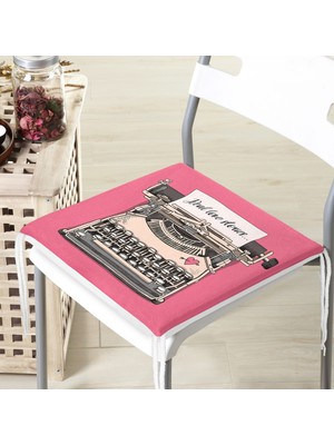 RealHomes Pembe Zemin Daktilo Tasarımlı Dijital Baskılı Modern Fermuarlı Sandalye Minderi