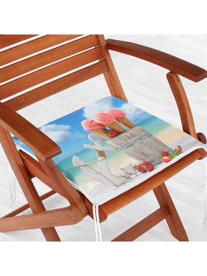 RealHomes Sea And Icecream Özel Tasarımlı Dijital Baskılı Modern Fermuarlı Sandalye Minderi