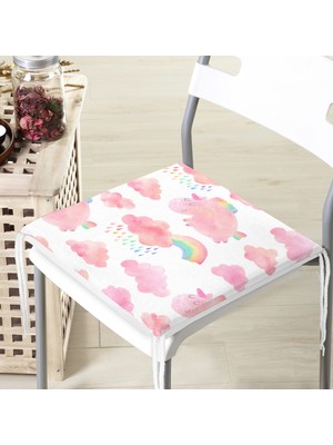 RealHomes Pembe Bulut ve Unicorn Motifli Dijital Baskılı Özel Tasarım Modern Fermuarlı Sandalye Minderi