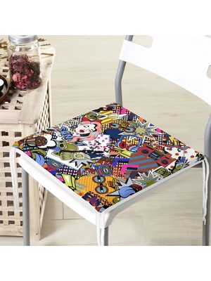 RealHomes Retro Pop Art Modern Tasarımlı Dijital Baskılı Modern Fermuarlı Sandalye Minderi