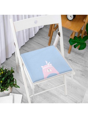 RealHomes Mavi Zemin Baby Shower Temalı Ayıcık Desenli Dijital Baskılı Çocuk Odası Fermuarlı Sandalye Minderi