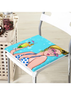 RealHomes Pop Art Girl Özel Tasarım Fermuarlı Sandalye Minderi