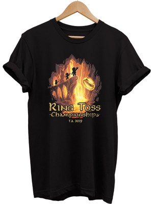 Remonz Lotr Yüzüklerin Efendisi Yüzük Atma Şampiyonası Baskılı %100 Pamuk Oversize T-Shirt