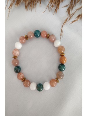 Atl Güneş Taşı, Ay Taşı, Apatit,hematit Doğaltaş Bileklik 8 mm