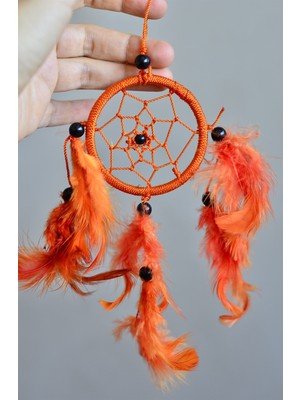 Miamantra Turuncu Araba Süsü Tüylü Mini Rüya Kapanı / Düş Kapanı / Dreamcatcher / Düş Kapanı / Dikiz Ayna Süsü - 6 cm
