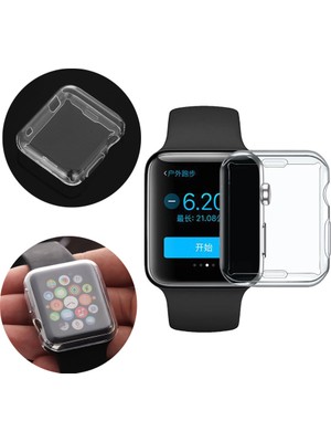 Furenfa Apple Watch 1 2 3 4 5 6 Se Serisi ( 42MM ) 360 Tam Koruma Şeffaf Silikon Kılıf
