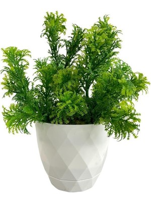 Nettenevime Yapay Çiçek Beyaz Saksıda Fesleğen Dekoratif Masa Çiçeği 25 cm