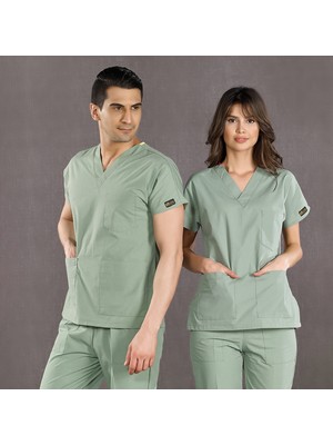 Çizgi Medikal Mint Yeşili Doktor Hemşire Forması Scrubs Dr Greys Likralı Takım (Esnek Kumaş) Yarasa Kol Hemşire Üniforması