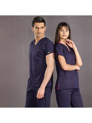Çizgi Medikal Lacivert Doktor Hemşire Forması Scrubs Dr Greys Likralı Takım (Esnek Kumaş) Yarasa Kol Hemşire Üniforması