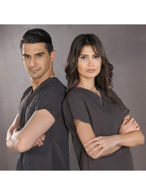 Çizgi Medikal Füme Doktor Hemşire Forması Scrubs Dr Greys Likralı Takım (Esnek Kumaş) Yarasa Kol Hemşire Üniforması