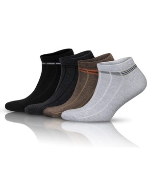 Gowith 4'lü Pamuklu Kısa Spor Relax Desenli Esnek Erkek Patik Çorabı 3147