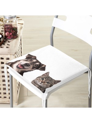 RealHomes Sevimli Köpek ve Kedi Desenli Sevimli Modern Fermuarlı Sandalye Minderi