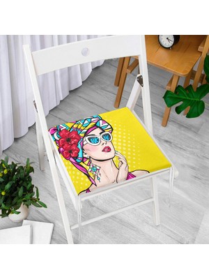 RealHomes Sarı Zeminli Summer Popart Tasarımlı Fermuarlı Sandalye Minderi