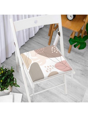 RealHomes Beyaz Zemin Üzerinde Pastel Renkli Yaprak Desenli Dijital Baskılı Modern Fermuarlı Sandalye Minderi