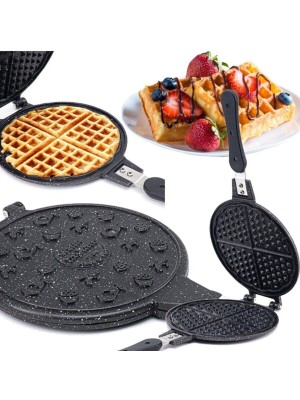 Taşhan Lüks Granit Ocak Üstü Waffle Tavası 1000 W Çiçek Yüzey Şekilleri ile Dayanıklı Bakalit Sap