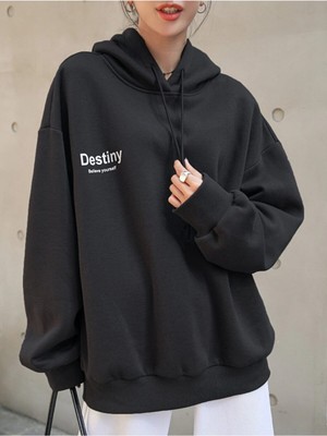Trend Seninle Destiny Tasarım Baskılı Sweatshirt Siyah