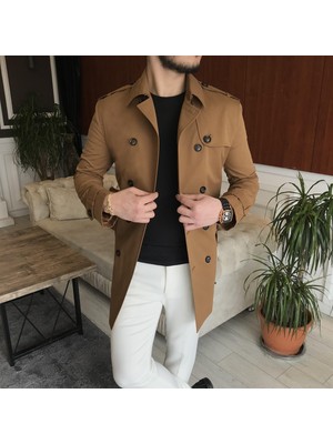 Terzi Adem Italyan Stil Slim Fit Mevsimlik Erkek Trençkot Mont Camel T6634