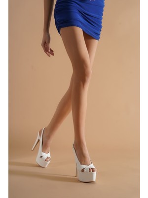 Moda Radikal Acero Beyaz Rugan Yüksek Topuklu Kadın Ayakkabı